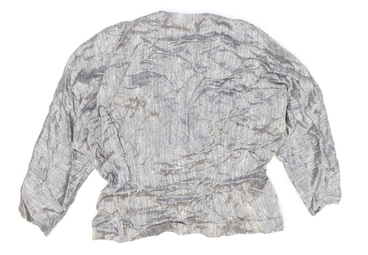 Miss Selfridge Womens Silver Geometric Acetate Wrap Blouse Size 14 V-Neck