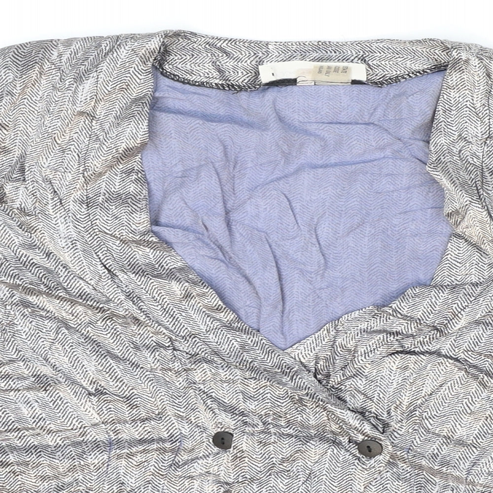 Miss Selfridge Womens Silver Geometric Acetate Wrap Blouse Size 14 V-Neck