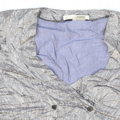 Miss Selfridge Womens Silver Geometric Acetate Wrap Blouse Size 14 V-Neck