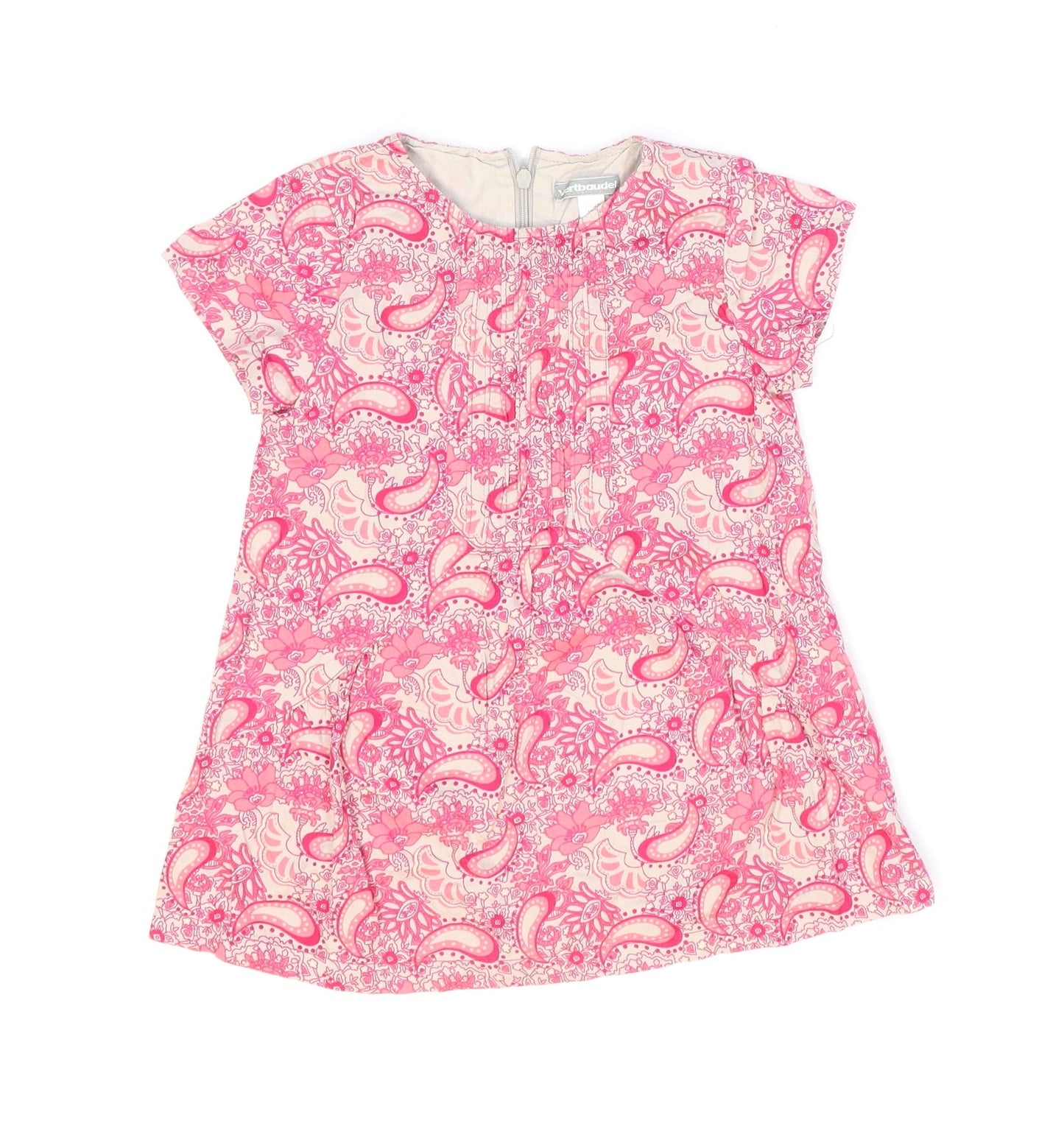 Vertbaudet Girls Pink Paisley 100% Cotton Shift Size 3 Years Round Neck Zip