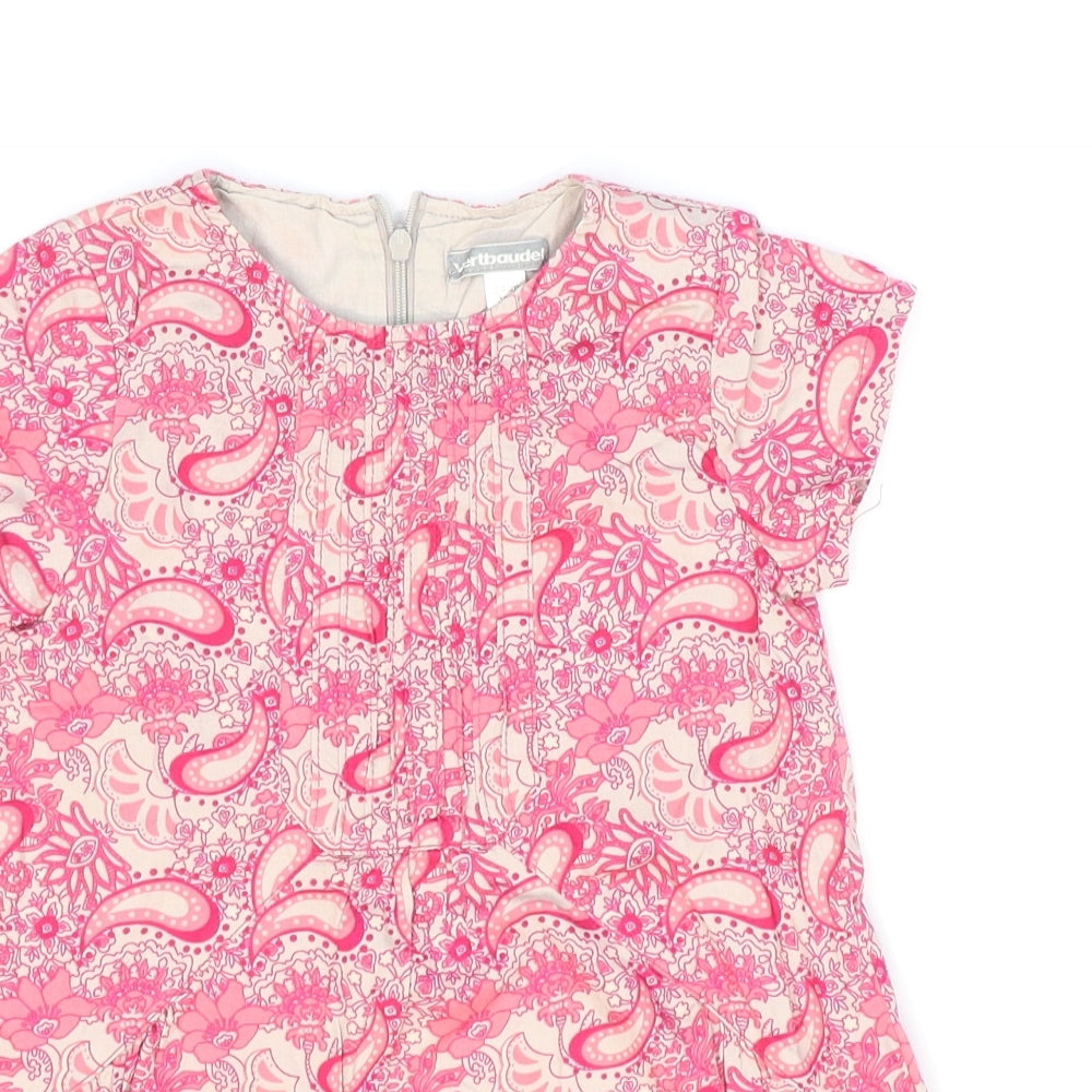 Vertbaudet Girls Pink Paisley 100% Cotton Shift Size 3 Years Round Neck Zip