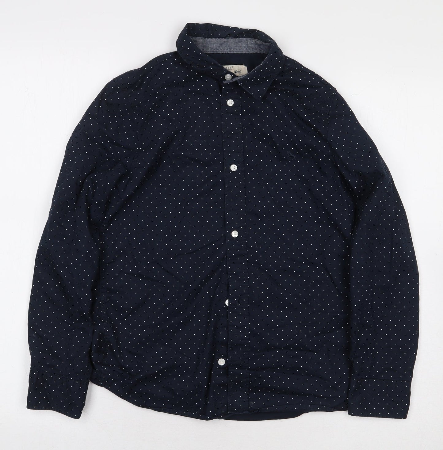 Label of Graded Goods Boys Blue Polka Dot 100% Cotton Basic Button-Up Size 11-12 Years Collared Button
