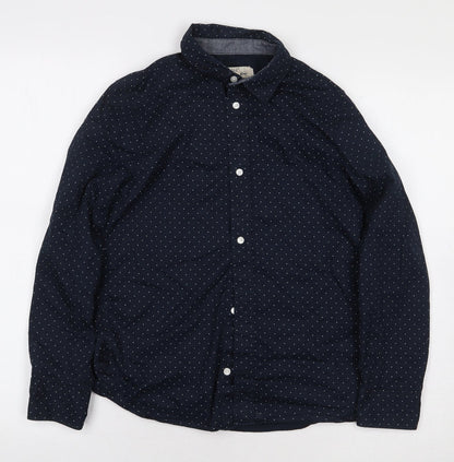 Label of Graded Goods Boys Blue Polka Dot 100% Cotton Basic Button-Up Size 11-12 Years Collared Button