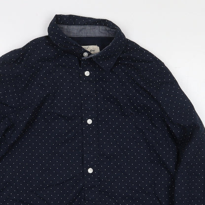 Label of Graded Goods Boys Blue Polka Dot 100% Cotton Basic Button-Up Size 11-12 Years Collared Button