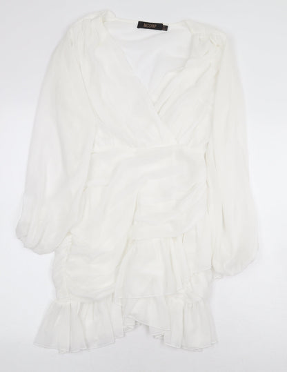 Misspap Womens White Polyacrylate Fibre Mini Size 8 V-Neck Zip