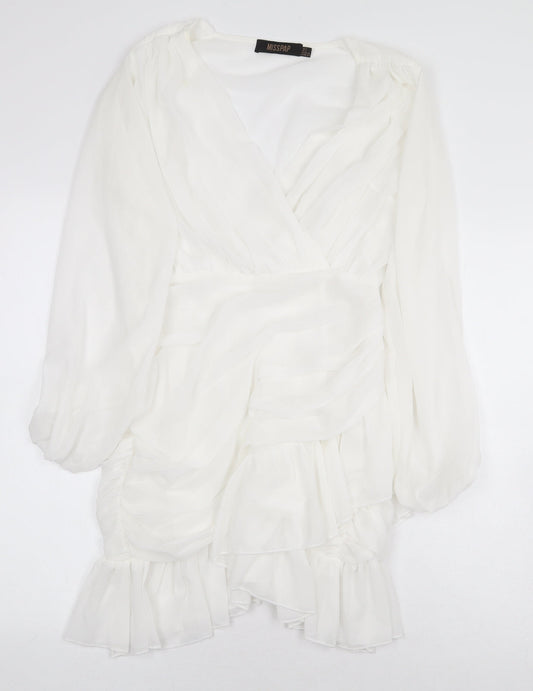 Misspap Womens White Polyacrylate Fibre Mini Size 8 V-Neck Zip