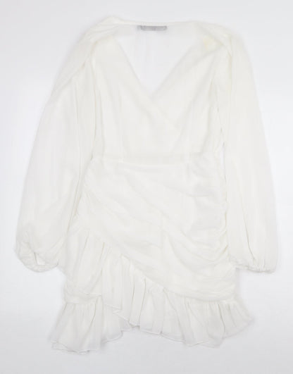 Misspap Womens White Polyacrylate Fibre Mini Size 8 V-Neck Zip