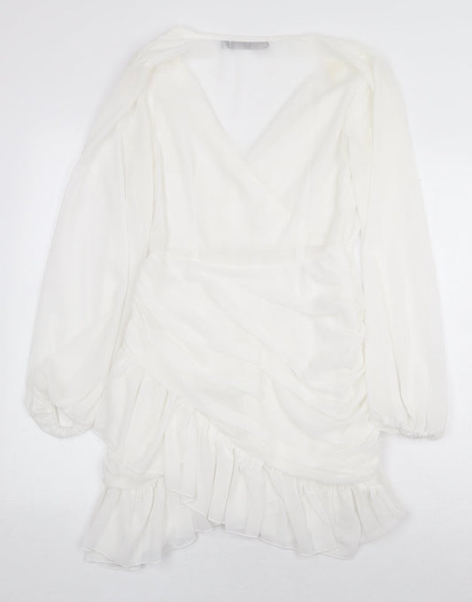 Misspap Womens White Polyacrylate Fibre Mini Size 8 V-Neck Zip