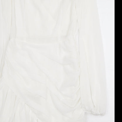 Misspap Womens White Polyacrylate Fibre Mini Size 8 V-Neck Zip