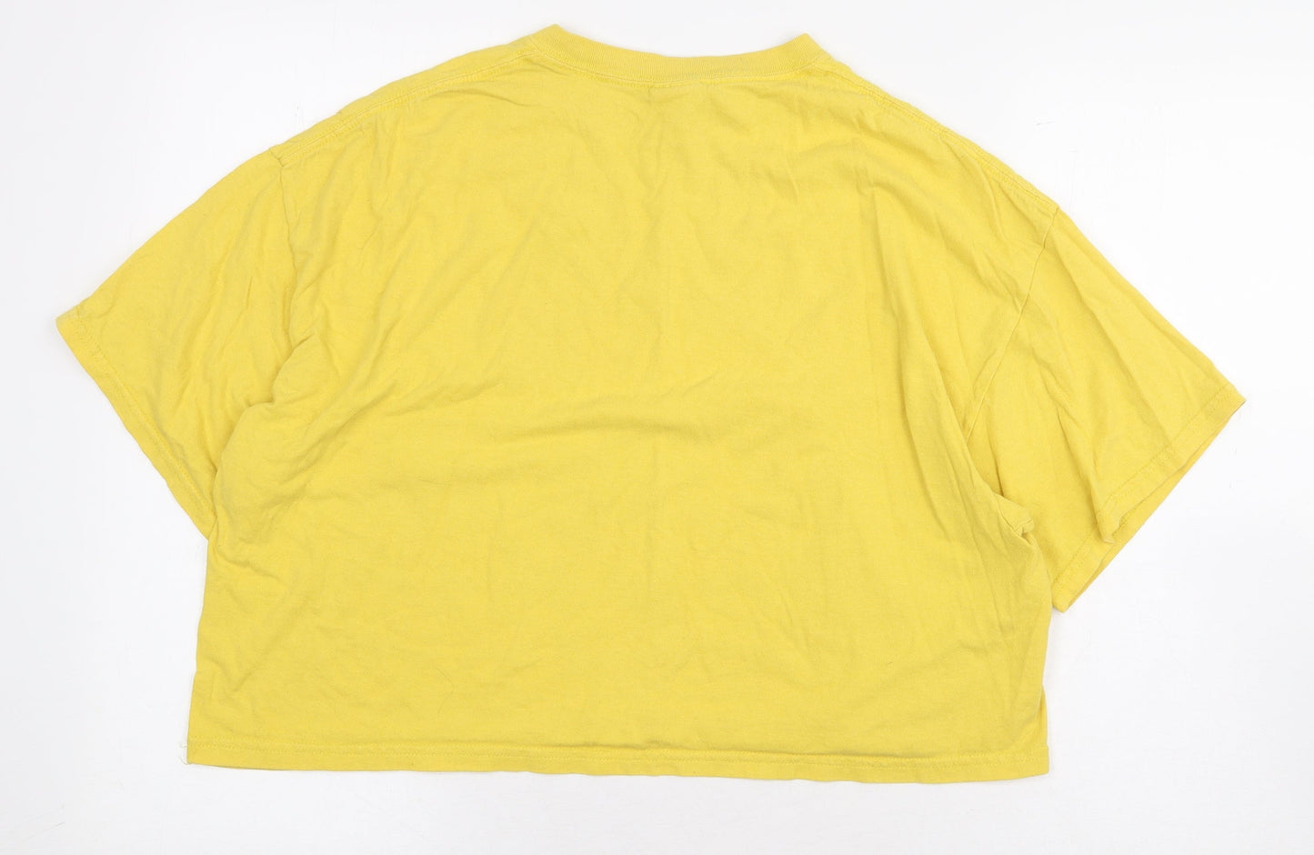 Gildan Womens Yellow 100% Cotton Cropped T-Shirt Size XL Round Neck