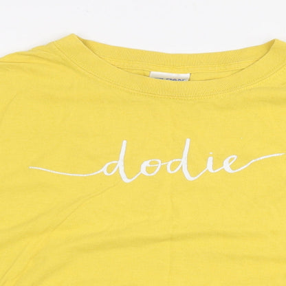 Gildan Womens Yellow 100% Cotton Cropped T-Shirt Size XL Round Neck