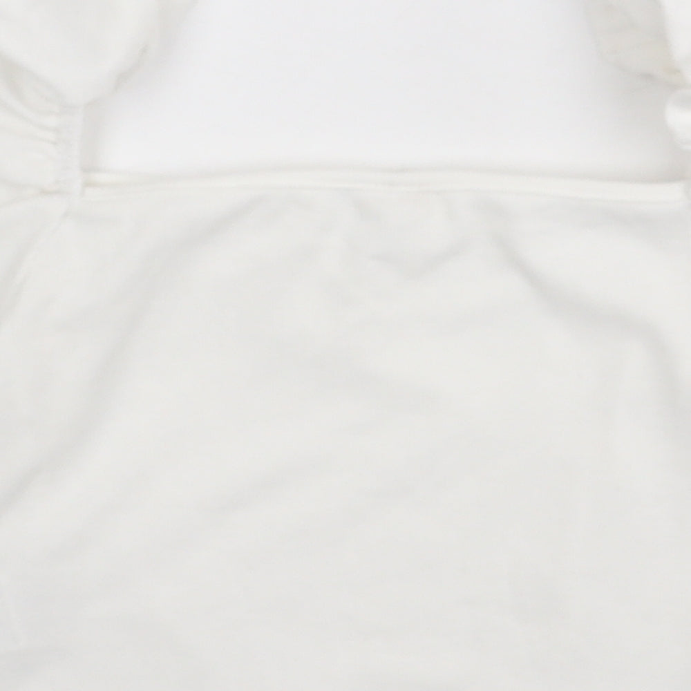 SheIn Girls White Polyester Cropped T-Shirt Size 11-12 Years Square Neck Pullover - Balloon Sleeve
