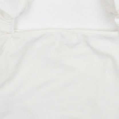 SheIn Girls White Polyester Cropped T-Shirt Size 11-12 Years Square Neck Pullover - Balloon Sleeve