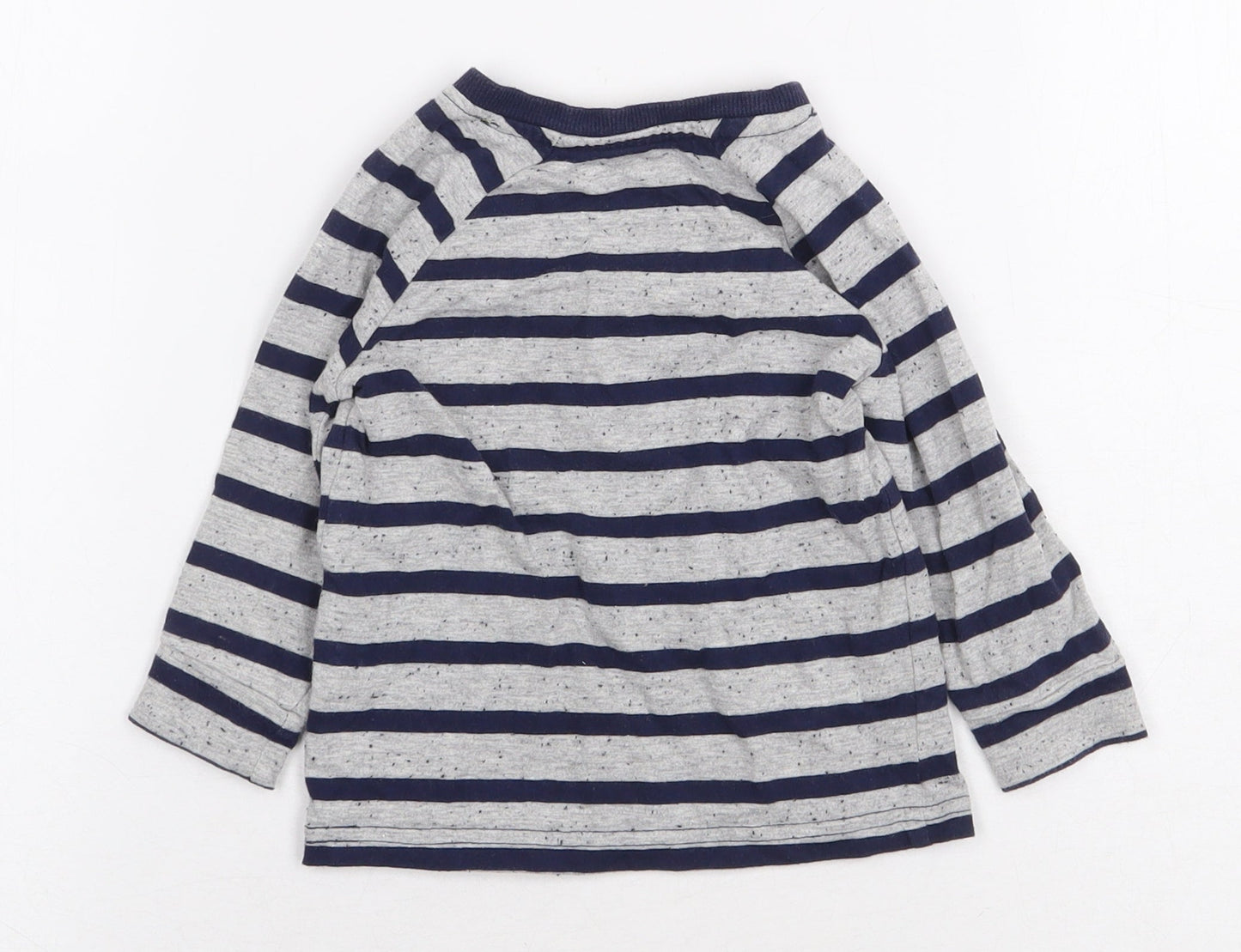 George Boys Grey Striped Cotton Basic T-Shirt Size 6-9 Months Round Neck Button