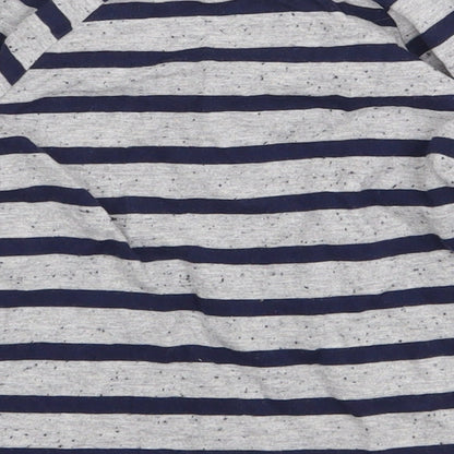 George Boys Grey Striped Cotton Basic T-Shirt Size 6-9 Months Round Neck Button
