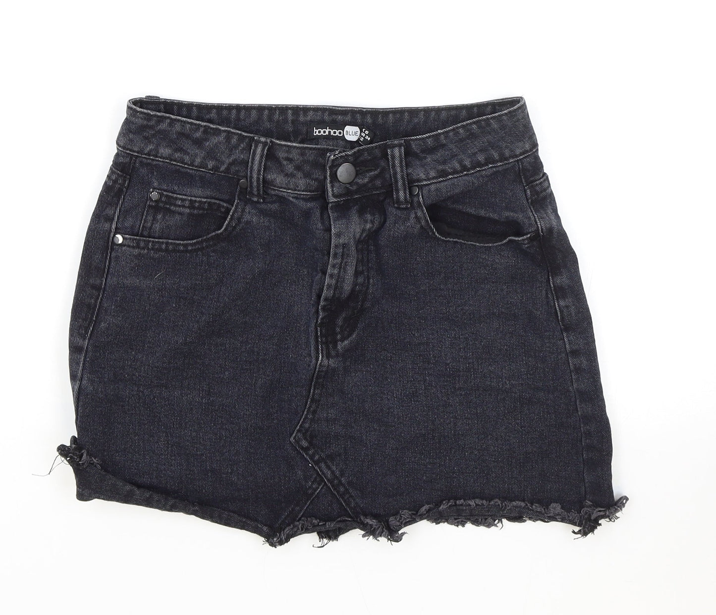 Boohoo Womens Black Cotton Hot Pants Shorts Size 6 Regular Zip - Inside leg less than 3 inches.