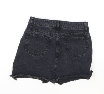 Boohoo Womens Black Cotton Hot Pants Shorts Size 6 Regular Zip - Inside leg less than 3 inches.