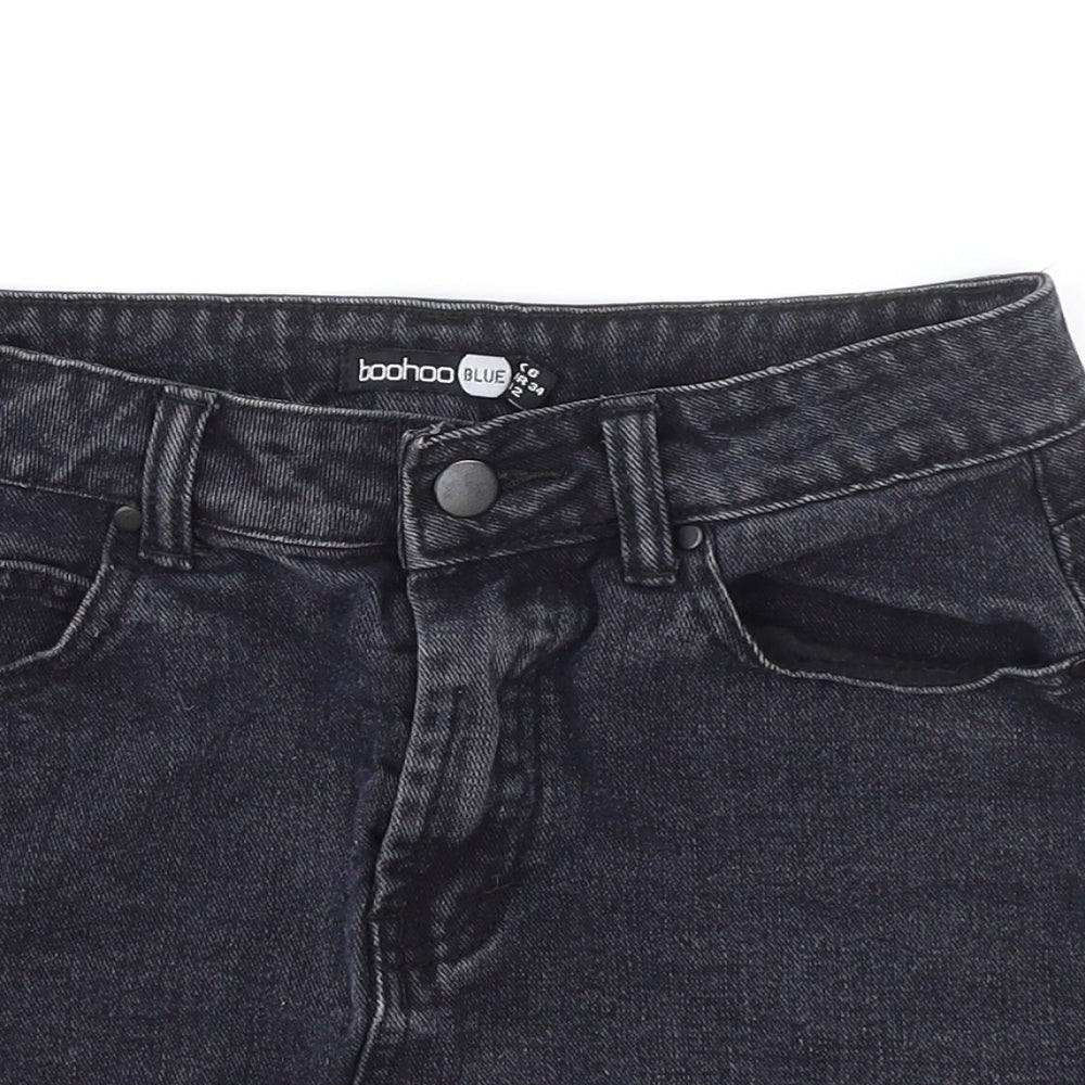 Boohoo Womens Black Cotton Hot Pants Shorts Size 6 Regular Zip - Inside leg less than 3 inches.