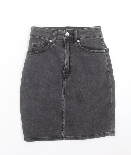 H&M Womens Grey Cotton A-Line Skirt Size 4 Button