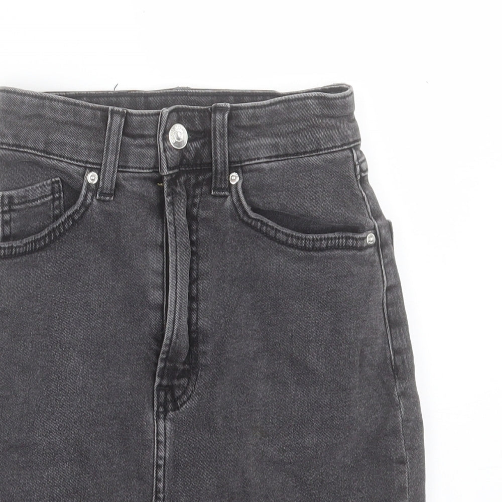 H&M Womens Grey Cotton A-Line Skirt Size 4 Button