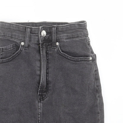 H&M Womens Grey Cotton A-Line Skirt Size 4 Button
