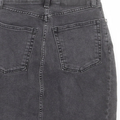 H&M Womens Grey Cotton A-Line Skirt Size 4 Button