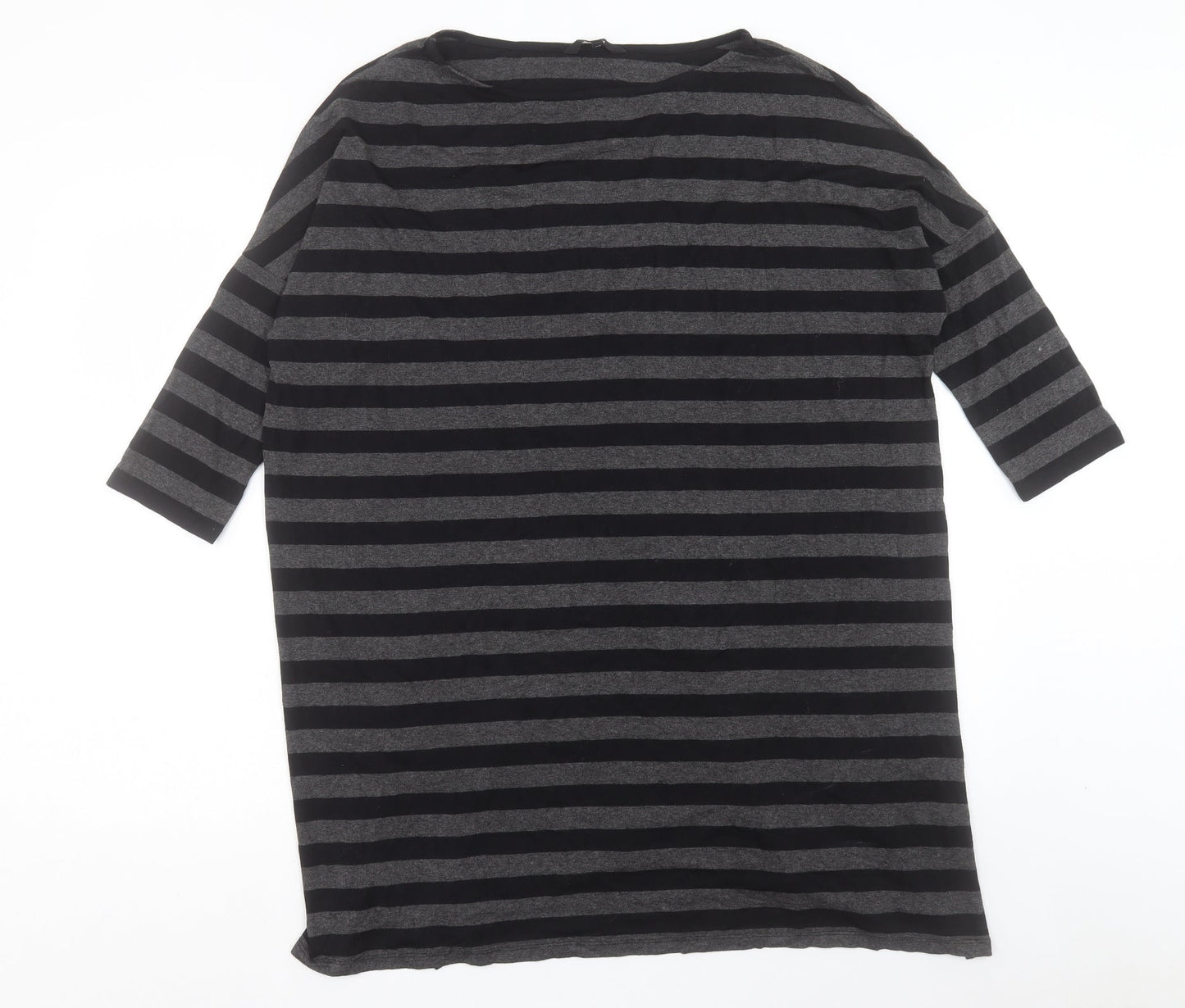 NEXT Womens Grey Striped Viscose A-Line Size 14 Boat Neck Pullover