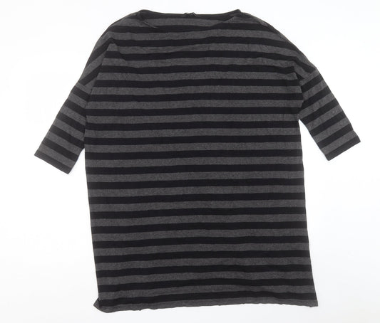 NEXT Womens Grey Striped Viscose A-Line Size 14 Boat Neck Pullover