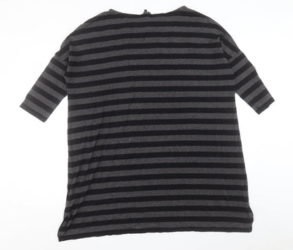 NEXT Womens Grey Striped Viscose A-Line Size 14 Boat Neck Pullover