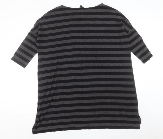 NEXT Womens Grey Striped Viscose A-Line Size 14 Boat Neck Pullover