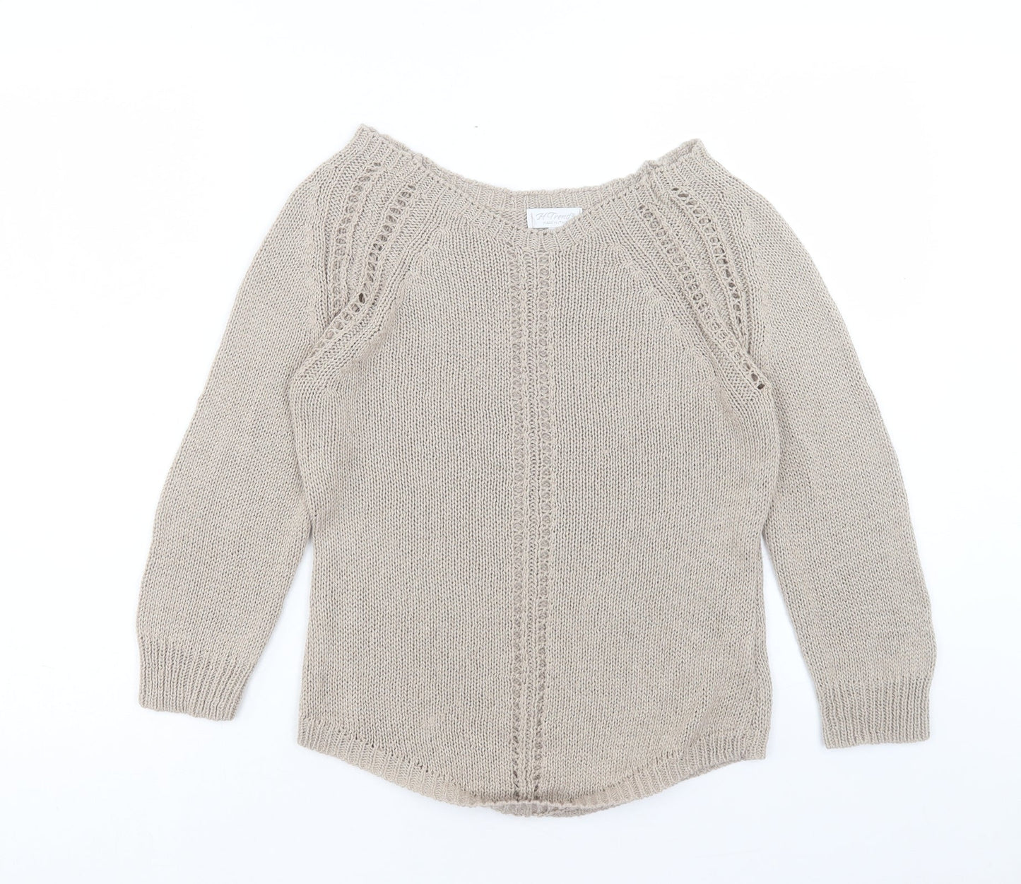 H.Trend Womens Beige Boat Neck Acrylic Pullover Jumper Size S