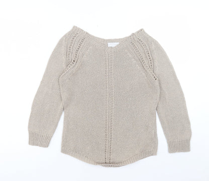 H.Trend Womens Beige Boat Neck Acrylic Pullover Jumper Size S