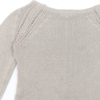 H.Trend Womens Beige Boat Neck Acrylic Pullover Jumper Size S