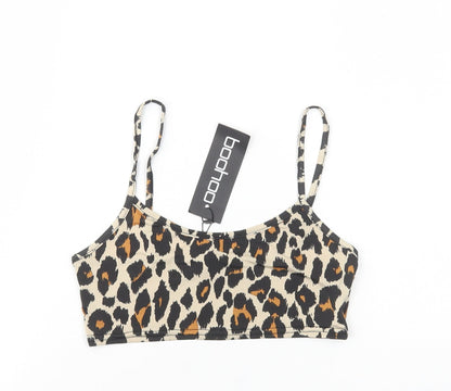 Boohoo Womens Brown Animal Print Polyester Cropped Tank Size 10 Round Neck - Leopard Print