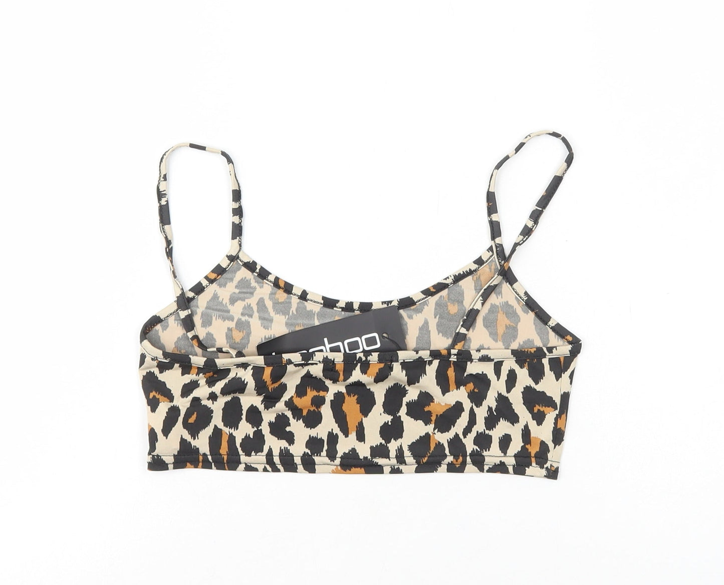 Boohoo Womens Brown Animal Print Polyester Cropped Tank Size 10 Round Neck - Leopard Print