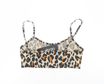 Boohoo Womens Brown Animal Print Polyester Cropped Tank Size 10 Round Neck - Leopard Print