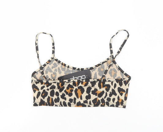 Boohoo Womens Brown Animal Print Polyester Cropped Tank Size 10 Round Neck - Leopard Print