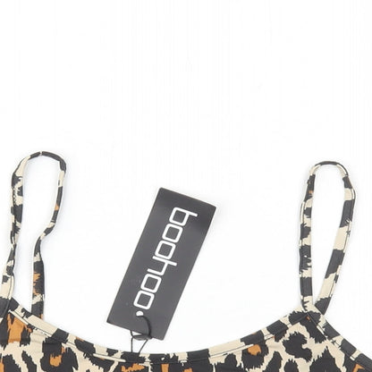 Boohoo Womens Brown Animal Print Polyester Cropped Tank Size 10 Round Neck - Leopard Print