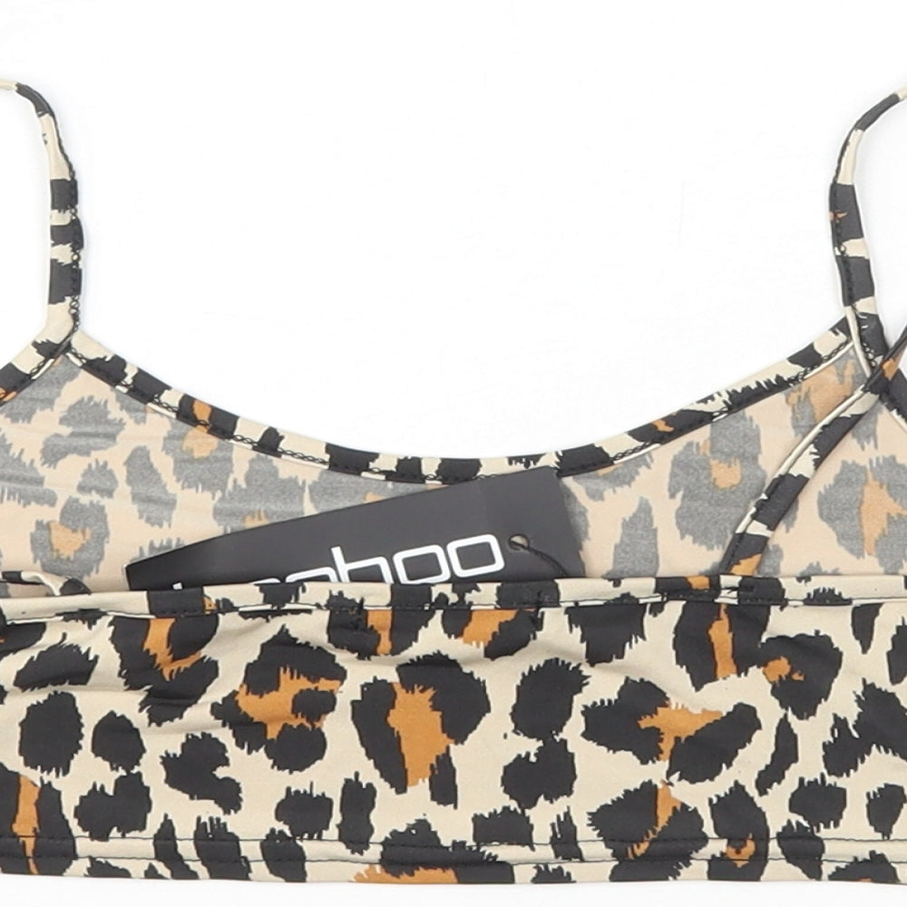 Boohoo Womens Brown Animal Print Polyester Cropped Tank Size 10 Round Neck - Leopard Print
