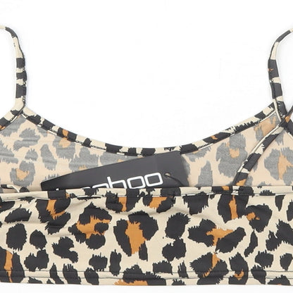 Boohoo Womens Brown Animal Print Polyester Cropped Tank Size 10 Round Neck - Leopard Print