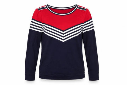 Classics Womens Blue Round Neck Striped Polyester Pullover Jumper Size 10 - Button Detail on Shoulder