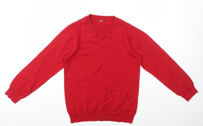 TU Girls Red V-Neck 100% Cotton Pullover Jumper Size 12 Years Pullover