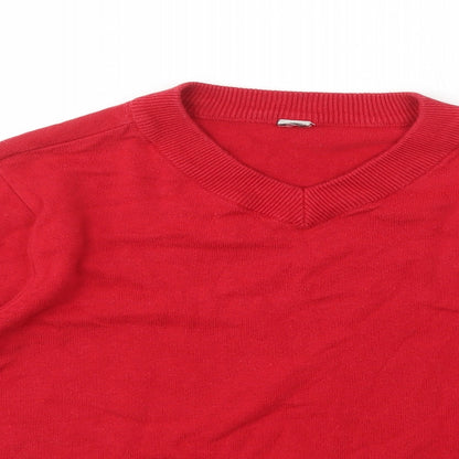 TU Girls Red V-Neck 100% Cotton Pullover Jumper Size 12 Years Pullover