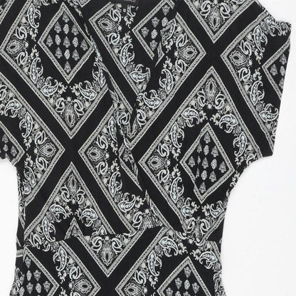 Debenhams Womens Black Geometric Viscose A-Line Size 12 V-Neck Pullover