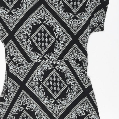 Debenhams Womens Black Geometric Viscose A-Line Size 12 V-Neck Pullover