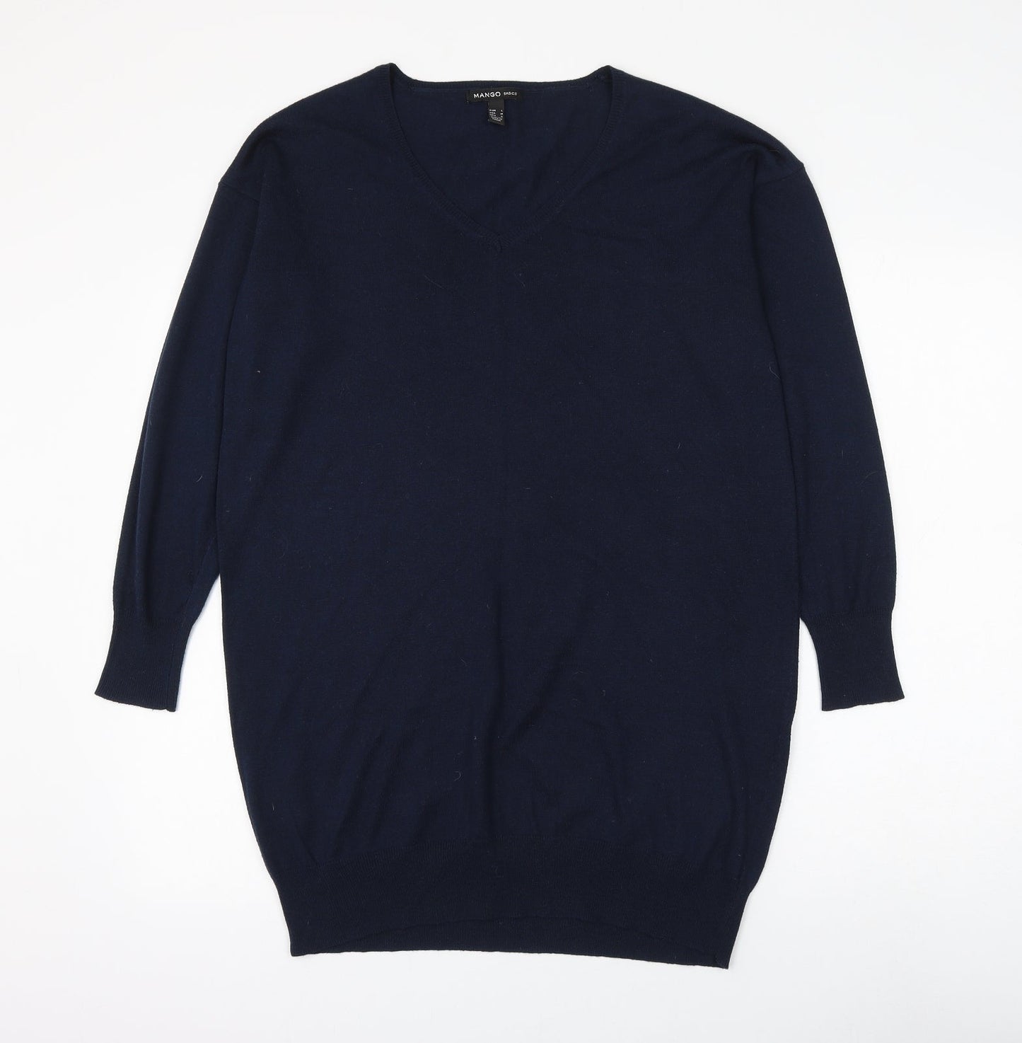 Mango Mens Blue V-Neck Polyester Pullover Jumper Size L