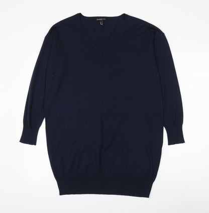 Mango Mens Blue V-Neck Polyester Pullover Jumper Size L