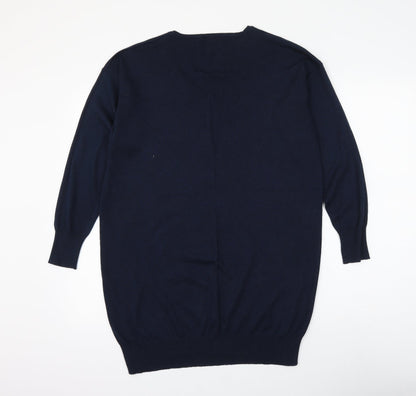 Mango Mens Blue V-Neck Polyester Pullover Jumper Size L