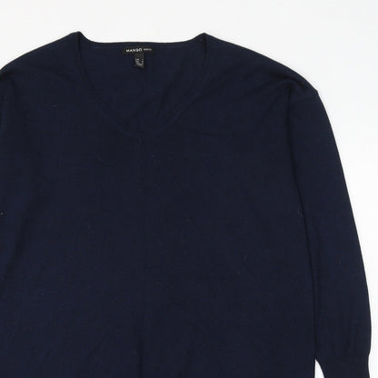 Mango Mens Blue V-Neck Polyester Pullover Jumper Size L
