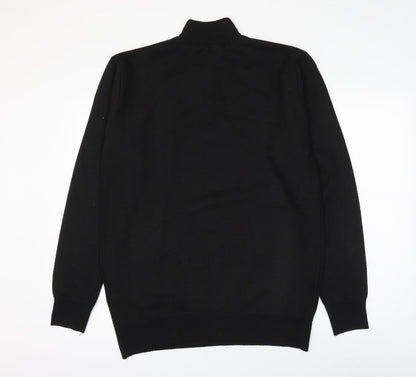 D Project Mens Black Mock Neck Polyester Pullover Jumper Size L